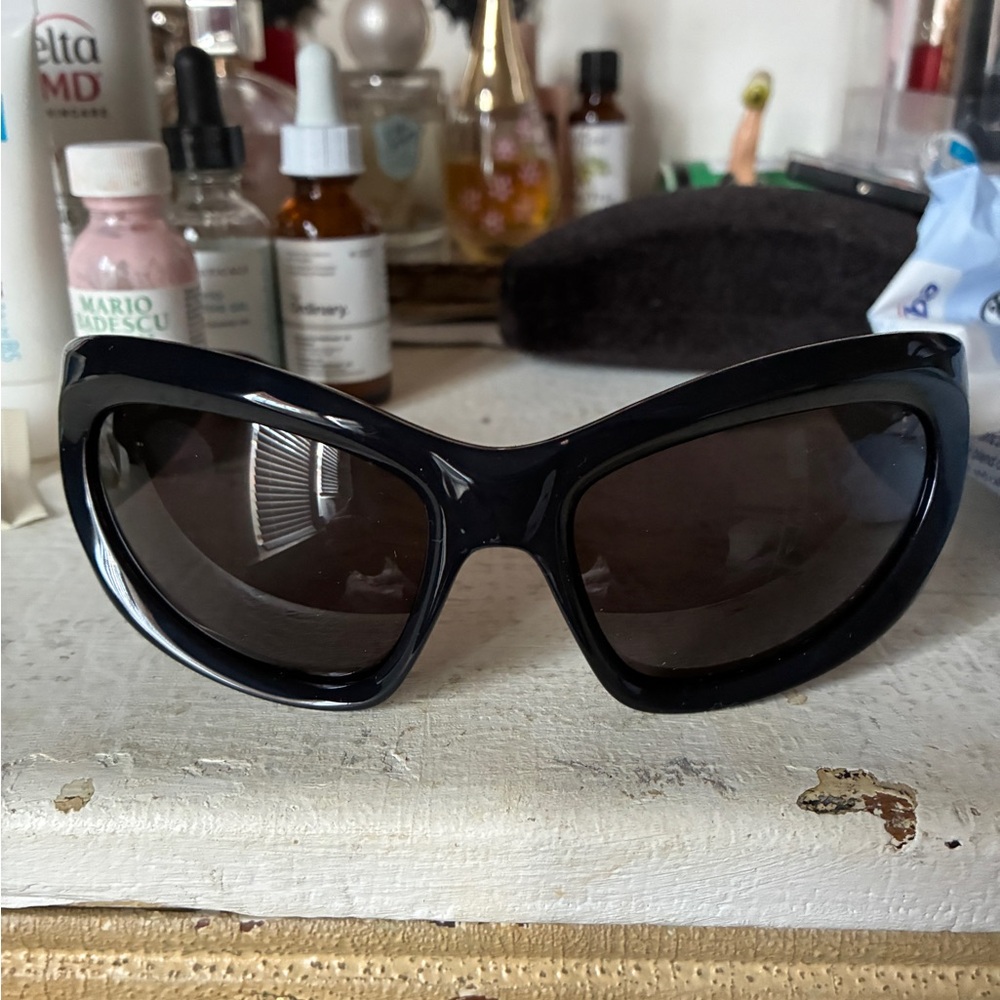 Balenciaga Black Wrap D-Frame Sunglasses